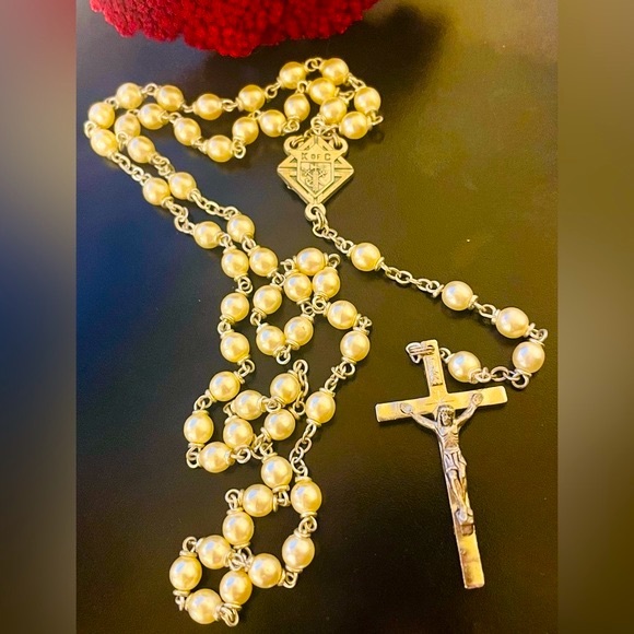 Vintage Jewelry - Vintage Knights of Columbus Pearl Rosary